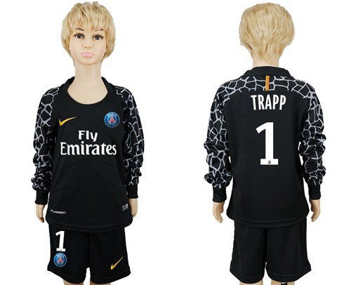 Chelsea #1 Trapp Black Goalkeeper Long Sleeves Kid Soccer Club Jersey